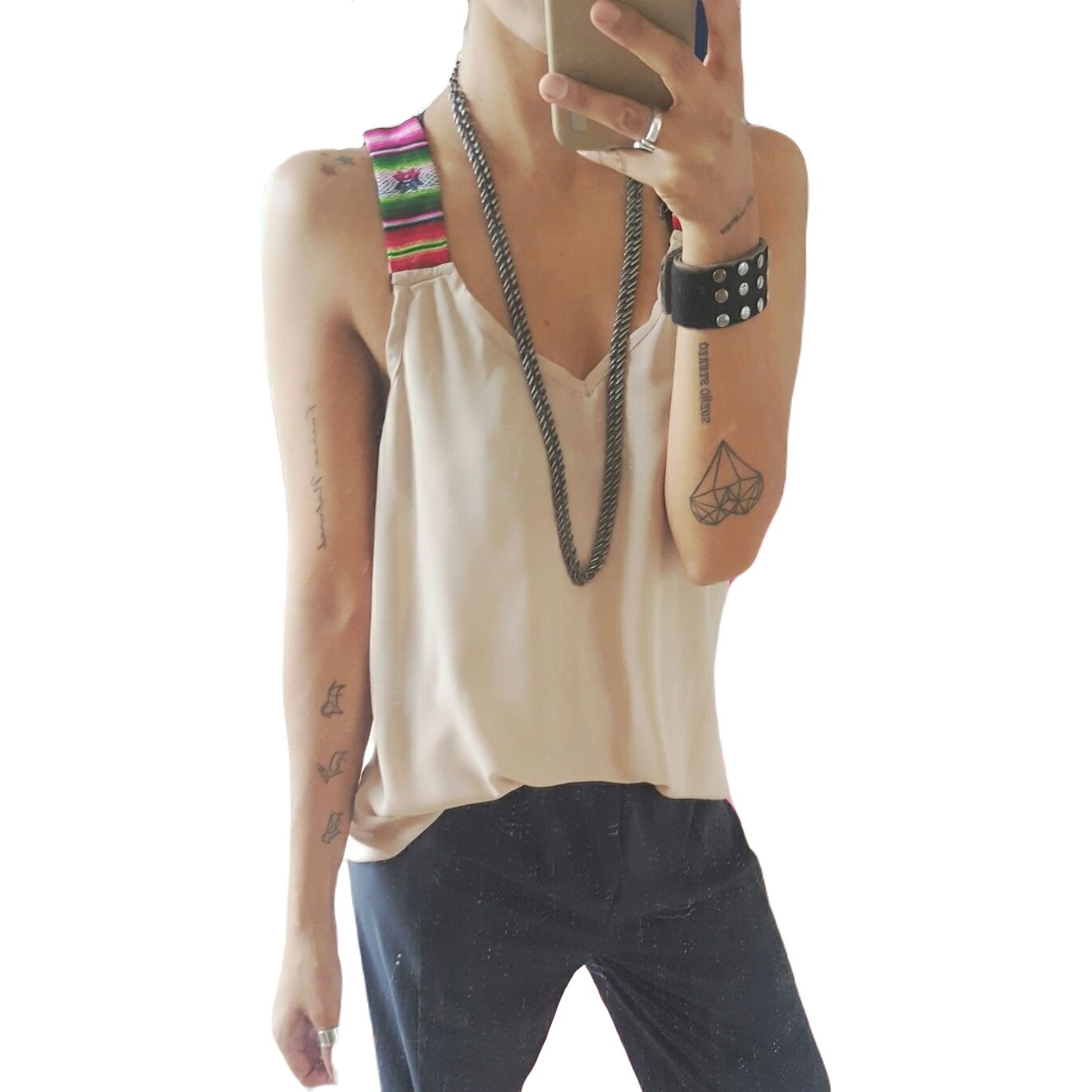 V Neck Strappy Blouse with Mexican Design